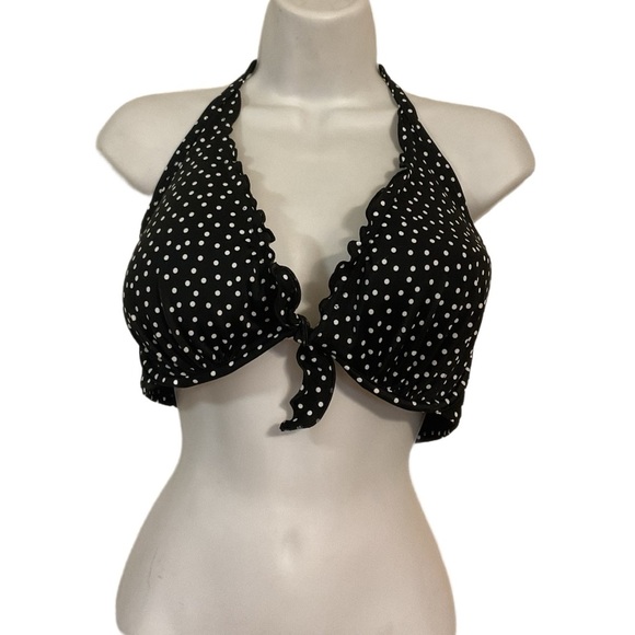 Victoria secret Black White Polka Dot Halter Bikini Top 38D - Picture 1 of 9